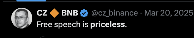 CZ tweet: Free speech is priceless.